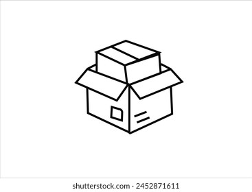 Box icon of 3 types: color, black and white, outline. Isolated vector sign  line icons. Empty open shipping box or unboxing line art. Carton boxes icon set. Stock vector. Vector.
