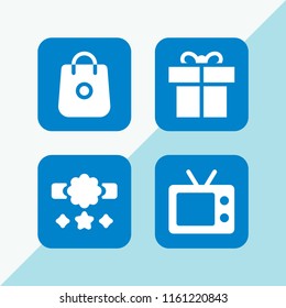 box icon. 4 box set with reward, bag, gift and television vector icons for web and mobile app