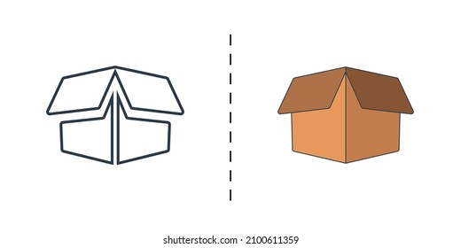 Box Icon, schwarz und Farbe, Vektorsymbol in gefüllt, Umriss, Linie und Strich Stil kann für Web, Mobile...