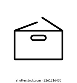 Box icon. Black contour linear silhouette. Front side view. Editable strokes. Vector simple flat graphic illustration. Isolated object on a white background. Isolate.