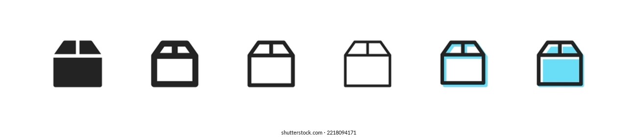 Box icon. Case vector symbol. Simple container outline signs. Parcel icons set. Carton box blue web sign