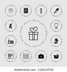 Box icon. collection of 13 box filled and outline icons such as cutter, safe, radio, present, gift, case, fragile cargo, cart cargo. editable box icons for web and mobile.