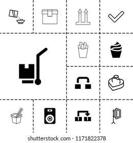 Box icon. collection of 13 box filled and outline icons such as cream, cargo on cart, object move, cereal, tick, speaker, french fries. editable box icons for web and mobile.