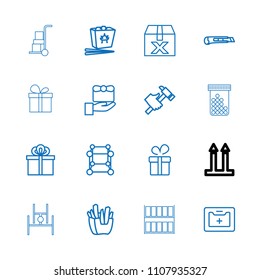 Box icon. collection of 16 box outline icons such as present, hummer, gift, cube, french fries, chinese fast food, medical kit, cutter. editable box icons for web and mobile.