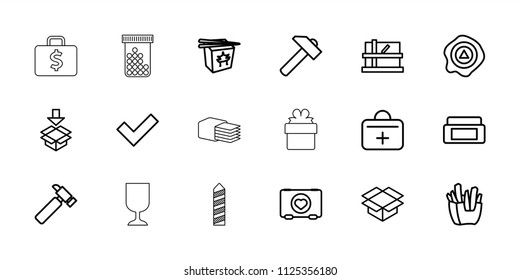 Box icon. collection of 18 box outline icons such as parcel, hummer, french fries, chinese fast food, case with heart, arrow up. editable box icons for web and mobile.