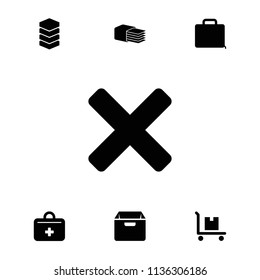 Box icon. collection of 7 box filled icons such as cargo on cart, first aid kit, case, cross, bandage. editable box icons for web and mobile.