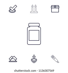 Box icon. collection of 7 box outline icons such as tick, napkin, cutter, medical bottle. editable box icons for web and mobile.