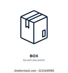 Kastensymbol aus Lieferung und Logistik-Sammlung. Dünne Linearbox, Dienst, Kontursymbol einzeln auf weißem Hintergrund. Zeilenvektorkasten, Symbol für Web und Mobile