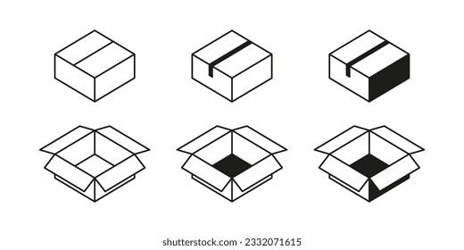 Box icon. Delivery package vector set. Shipping cardboard parcel sign. Empty packing symbol isolated on white background. Packing box sign.