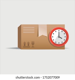 Box icon, delivery and shipping. Cardboard package and 
clock icon on a light background. For use in website, presentation, graphic design. Vector. 