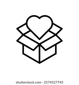 Box icon with heart. Present Box icon. High quality black outline pictogram for web site design and mobile apps. Vector illustration on a white background.