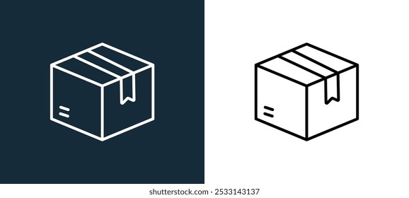 Icono de la caja aislado en colores blancos y negros Icono de Vector lineal de contorno de caja de la colección de papelería de oficina para App móviles, Web y UI.