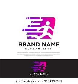 Box Icon Logo Design Element Fast delivery speed with people icon box. Vector illustration.