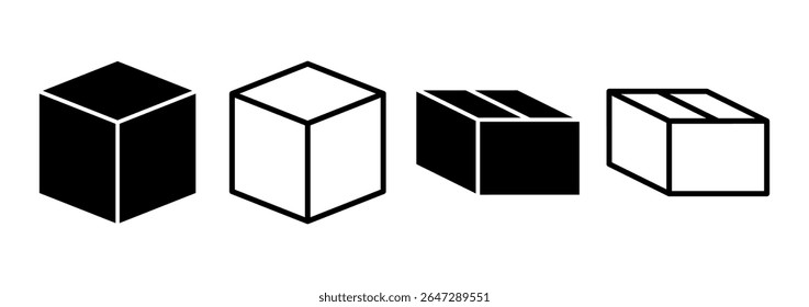Diseño del logotipo del icono de la caja. muestra y símbolo de la caja, paquete, paquete