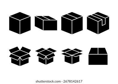 Diseño del logotipo del icono de la caja. muestra y símbolo de la caja, paquete, paquete