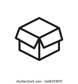 Box Symbol oder Logo im modernen Linienstil. Hochwertiges schwarzes Rahmenpiktogramm für Webdesign und mobile Apps. Vektorillustration auf weißem Hintergrund.