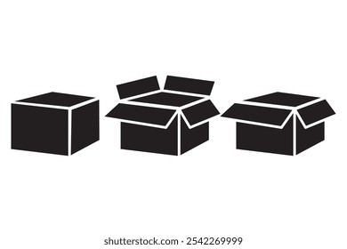 Box icon. Open and closed boxes. Packaging symbol set. Vector illustration.