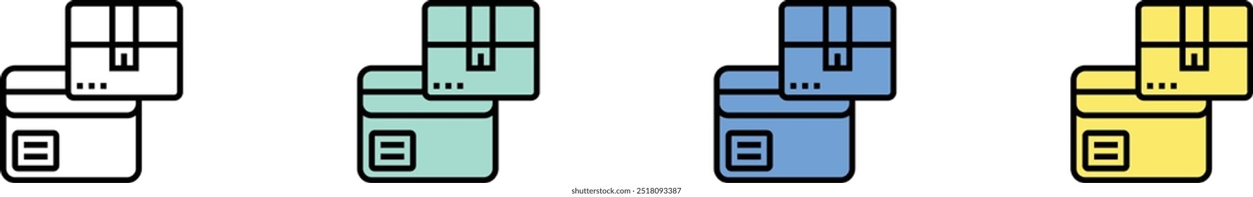 box icon. Outline, Green, Blue and Yellow Style Design Isolated On White Background