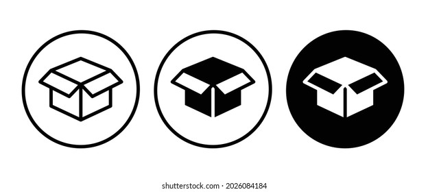 Box icon. Package, delivery boxes, cargo distribution, export, return parcel. Shipment of goods, open package, Open Box, recycled, Contains such priority shipping, express order tracking, crate icons