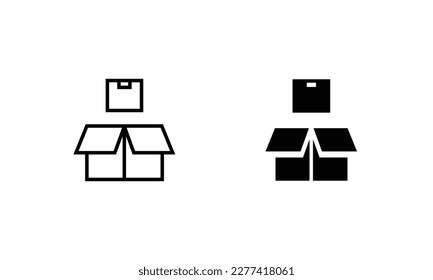Box icon. Package, delivery boxes, cargo distribution, export, return parcel. Shipment of goods, open package, Open Box, recycled, Contains such priority shipping, express order tracking, crate icons