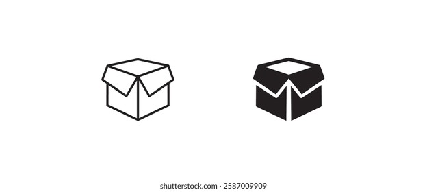 Box icon. Package, delivery boxes, cargo distribution, export, return parcel. Shipment of goods, open package, Open Box, recycled, Contains such priority shipping, express order tracking, crate icons