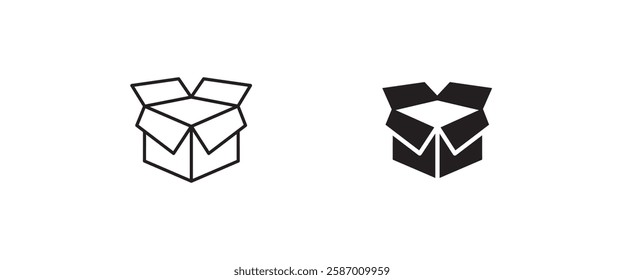 Box icon. Package, delivery boxes, cargo distribution, export, return parcel. Shipment of goods, open package, Open Box, recycled, Contains such priority shipping, express order tracking, crate icons