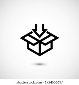 Box, icon. Package, box vector icon isolated on background. Illustration transportation box for mobile apps. Pictogram for web page design. Minimalist style icon box. Transport concept icon