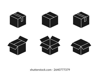 Box icon. Package vector set. Cardboard shipping box.  Carton package icon set. Box icon isolated set. Cartboard box sign. Package delivery sign.