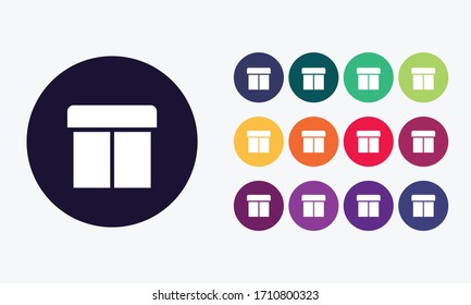 Box icon set in 13 variants of colored circles.