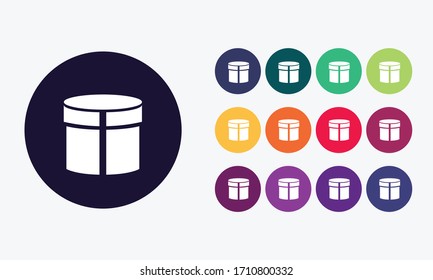 Box icon set in 13 variants of colored circles.