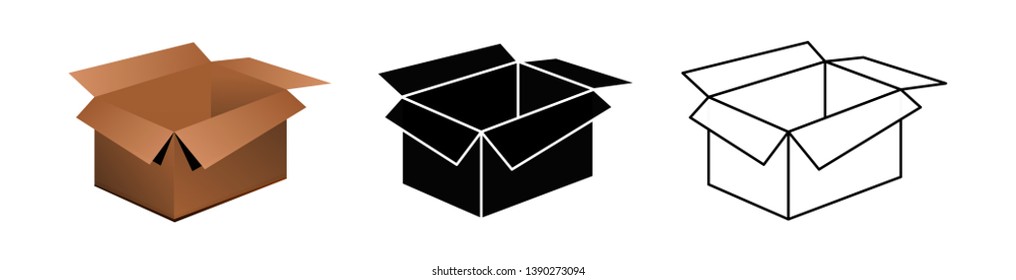 Box icon set, 3D geometry, brown, white and black. Vector illustration on a white background.paper  