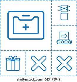Box icon. set of 6 box outline icons such as cargo only in box allowed, present, medical kit, cross