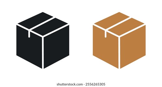 Box icon set in black and colored versions.