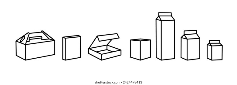 Box icon set. Carton boxes. Package design. Linear style. Vector icons