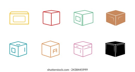 Box icon set. Collection of colorful box vector icons on white background. Flat icon