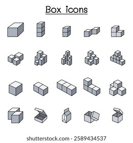 Box icon set in color line style