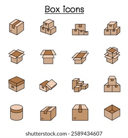 box icon set in color line style