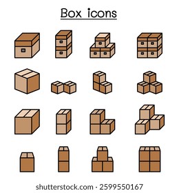 Box icon set in colorline style