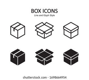 Box Icon Set. Delivery Package, Parcel Box. Line And Flat Style Design. Vector Graphic Illustration. Suitable For Website Design, Logo, App, Template, And Ui. EPS 10.