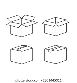 Box icon set. Delivery package, parcel box. Line and flat style design. Vector graphic illustration.