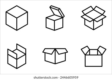 Box icon set. Delivery package, parcel box. Line and flat style design. Vector illustration on white background