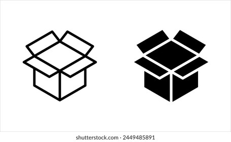 Box icon set. Delivery package, parcel box. Line and flat style design. Vector illustration on white background