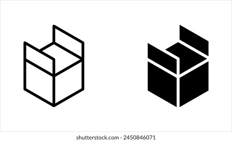 Box icon set. Delivery package, parcel box. Line and flat style design. Vector illustration on white background