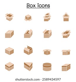 box icon set in flat color style