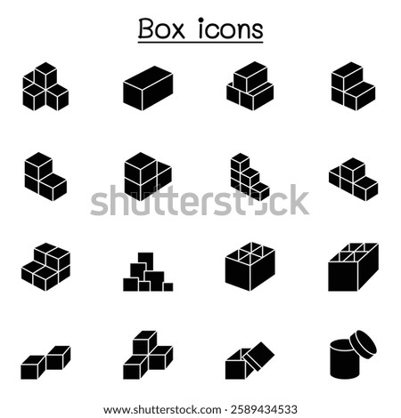 Box icon set in glyph style