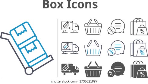 box icon set included shopping bag, chat, shopping-basket, delivery truck, shopping basket, trolley icons