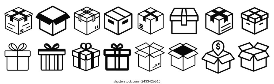 Conjunto de iconos de cuadro aislado sobre fondo blanco. Conjunto de vectores del paquete de entrega. Cartel de envío de paquete de cartón.	
