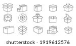 Box icon set in line style, delivery box, Package, export boxes, cargo box, return parcel, gift box, open package, Shipment of goods, vector illustration