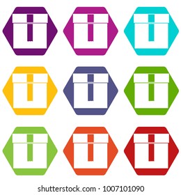 Box icon set many color hexahedron isolated on white vector illustration