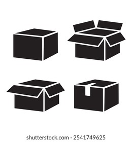 Box icon set. Open and closed boxes. Packaging symbols. Vector illustration.